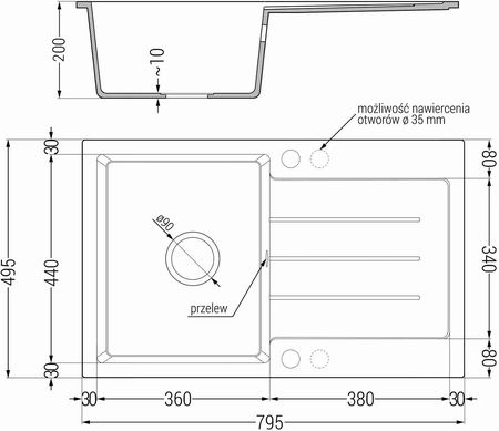 Mexen Bruno + Ociekacz 795x495mm Szary 6513791010-71 - zdjęcie 4