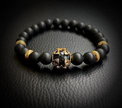 Zdjęcie PUTA ROCA ELEGANCKA MĘSKA BRANSOLETKA ONYKSY OBSYDIAN SREBRO 925 ZŁOTO 24K - Warszawa