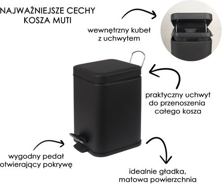 Zestaw łazienkowy 2-elementowy - kosz na śmieci i stojak 2w1 - czarny - Yoka - zdjęcie 5