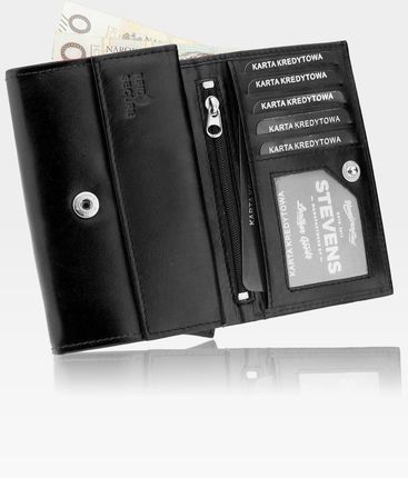 Portfel Damski Skórzany STEVENS Czarny z Ochrona RFID Dla niej - zdjęcie 2