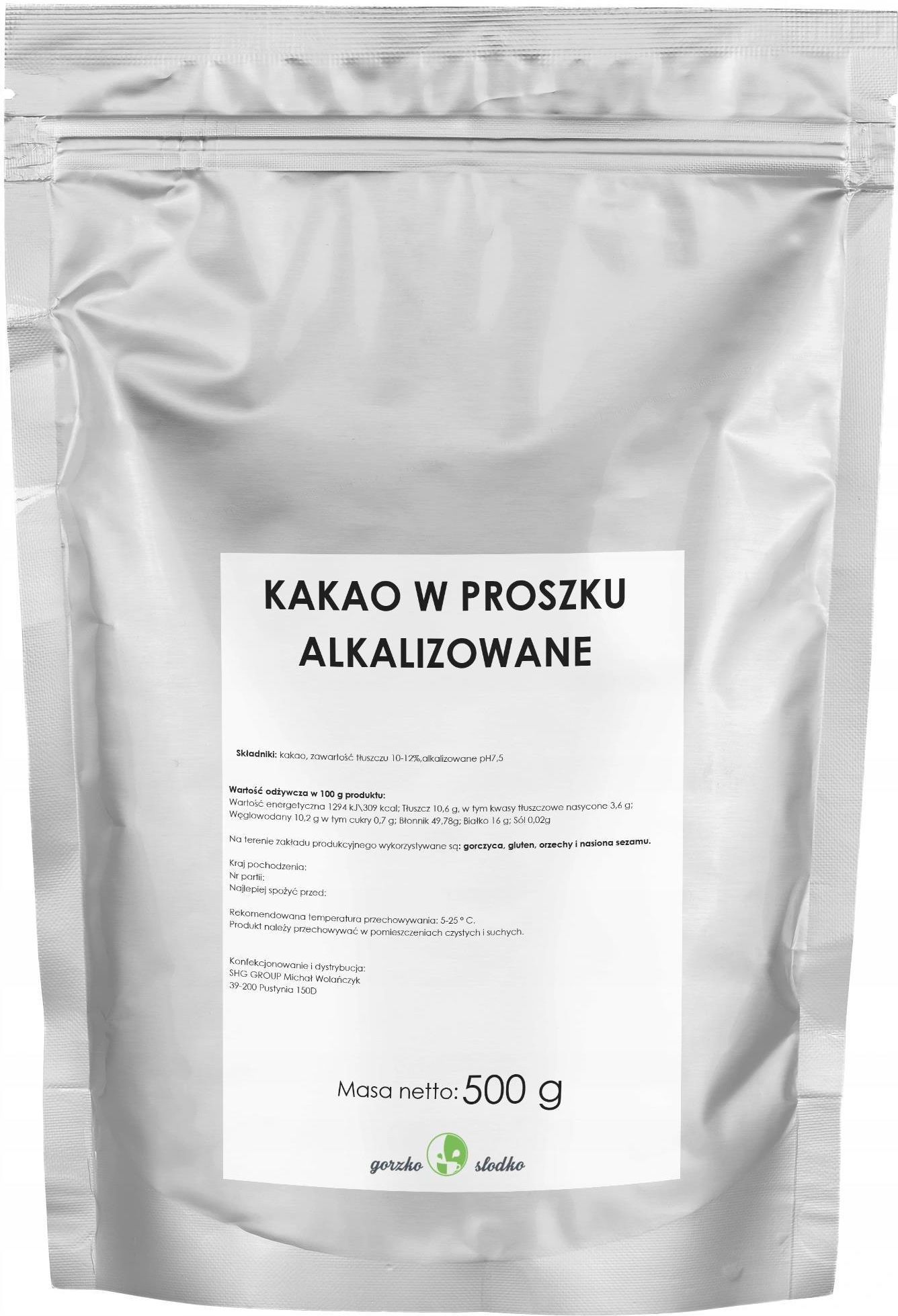 Gorzko I Słodko Kakao W Proszku Alkalizowane Niskotłuszczowe 0 5Kg