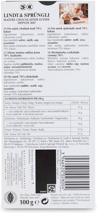 Lindt Czekolada Exellence 70% Cacao Gorzka 100G - zdjęcie 2