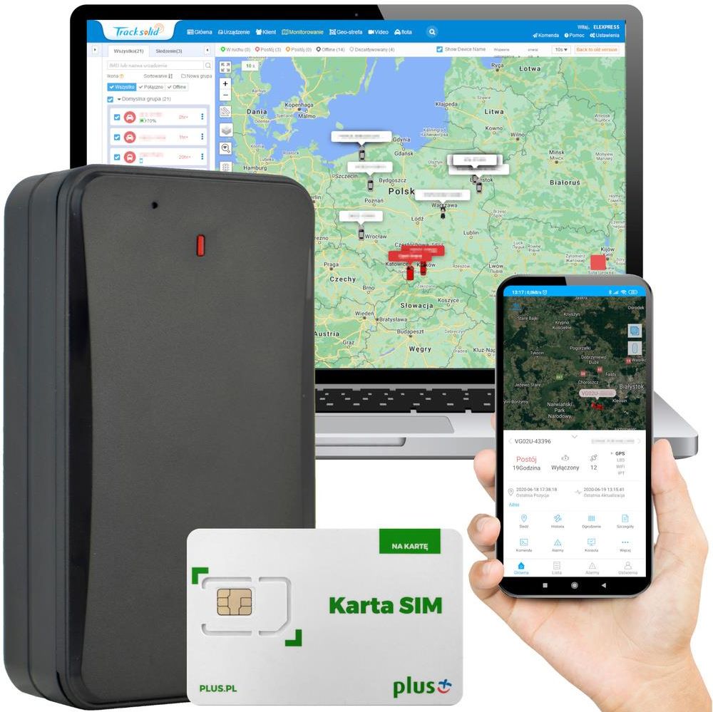 Odbiornik GPS Lokalizator GPS AT4 z baterią i magnesem karta Plus