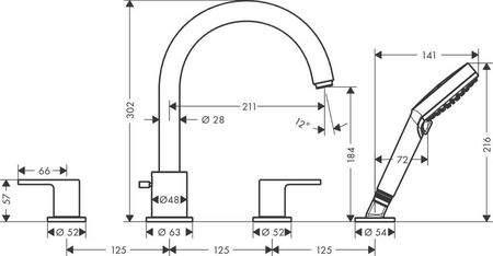 HANSGROHE Vernis Shape 4-otworowa chrom (71459000) - zdjęcie 2