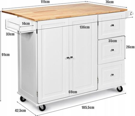 Costway Wózek Kuchenny Szafka Na Kółkach Składany Blat 9412270 - zdjęcie 2