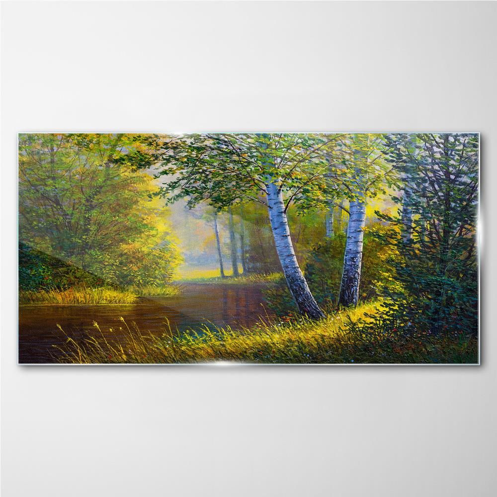 Coloray Obraz Na Szkle Las Kwiaty Rzeka Przyroda 120x60 Cm