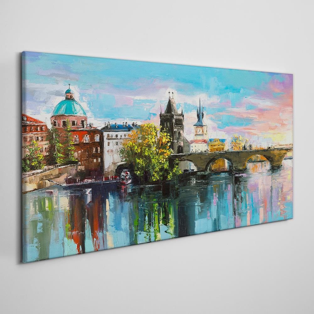 Coloray Obraz Canvas Miasto Rzeka Most Niebo 140x70 Cm