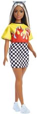 Barbie Fashionistas Koszulka z płomieniem + spódniczka w kratkę/Biało-czarne włosy FBR37 HBV13