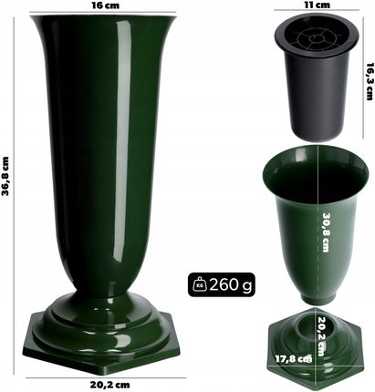Wazon Flakon Cmentarz Grób Nagrobek Zielony 37Cm 11150225776 - zdjęcie 2