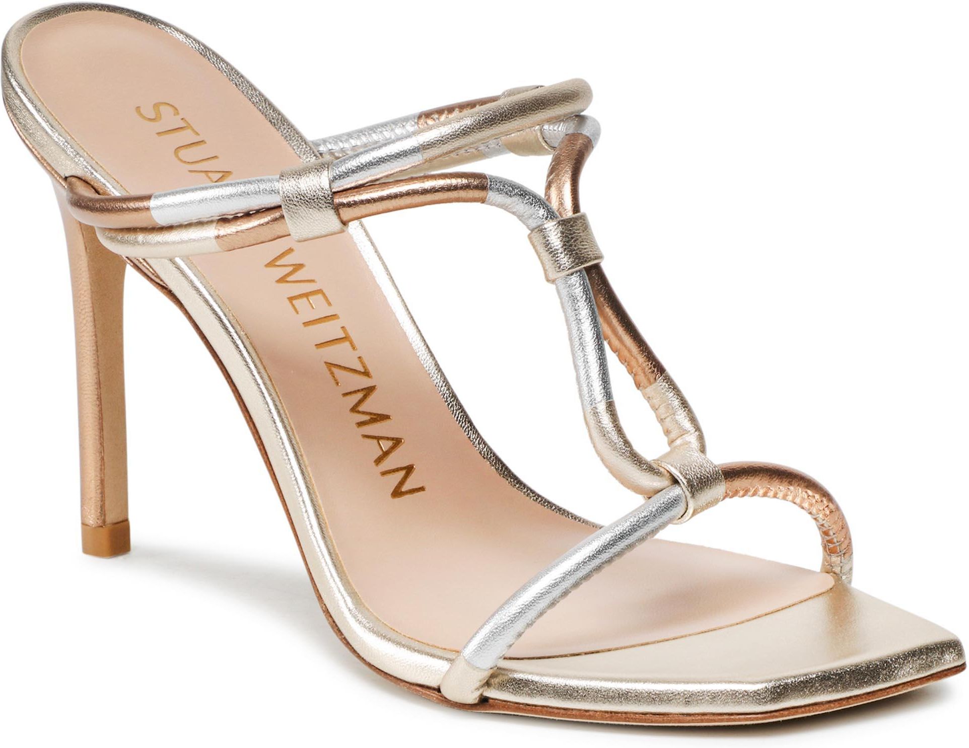 Sandały STUART WEITZMAN Woven Knot 100 Sanda SA620 Liquid Metallic