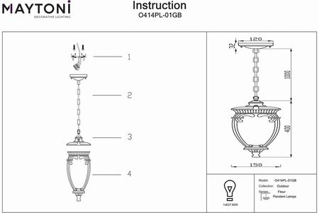 Lampa Wisząca Zewnętrzna Fleur O414Pl-01Gb Maytoni O414Pl-01Gb - zdjęcie 2