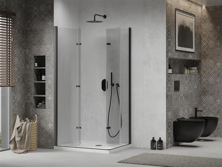 Mexen Lima Duo 90x80cm Transparent Czarny + Brodzik Flat 856-090-080-70-02-4010B - zdjęcie 2