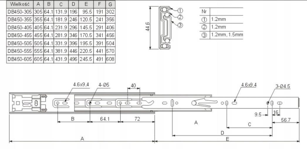 Prowadnica kulkowa do szuflad L500 Udźwig 50KG Gtv GTVPKPROH45500