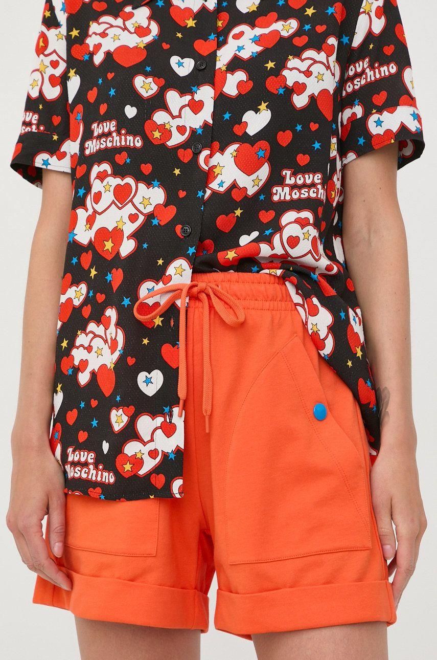 Zdjęcie Love Moschino szorty bawełniane damskie kolor pomarańczowy z aplikacją high waist - Warszawa