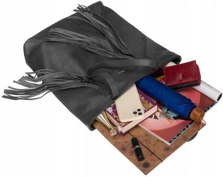 Shopperka skórzana boho Rovicky TWR-164 szara - zdjęcie 5