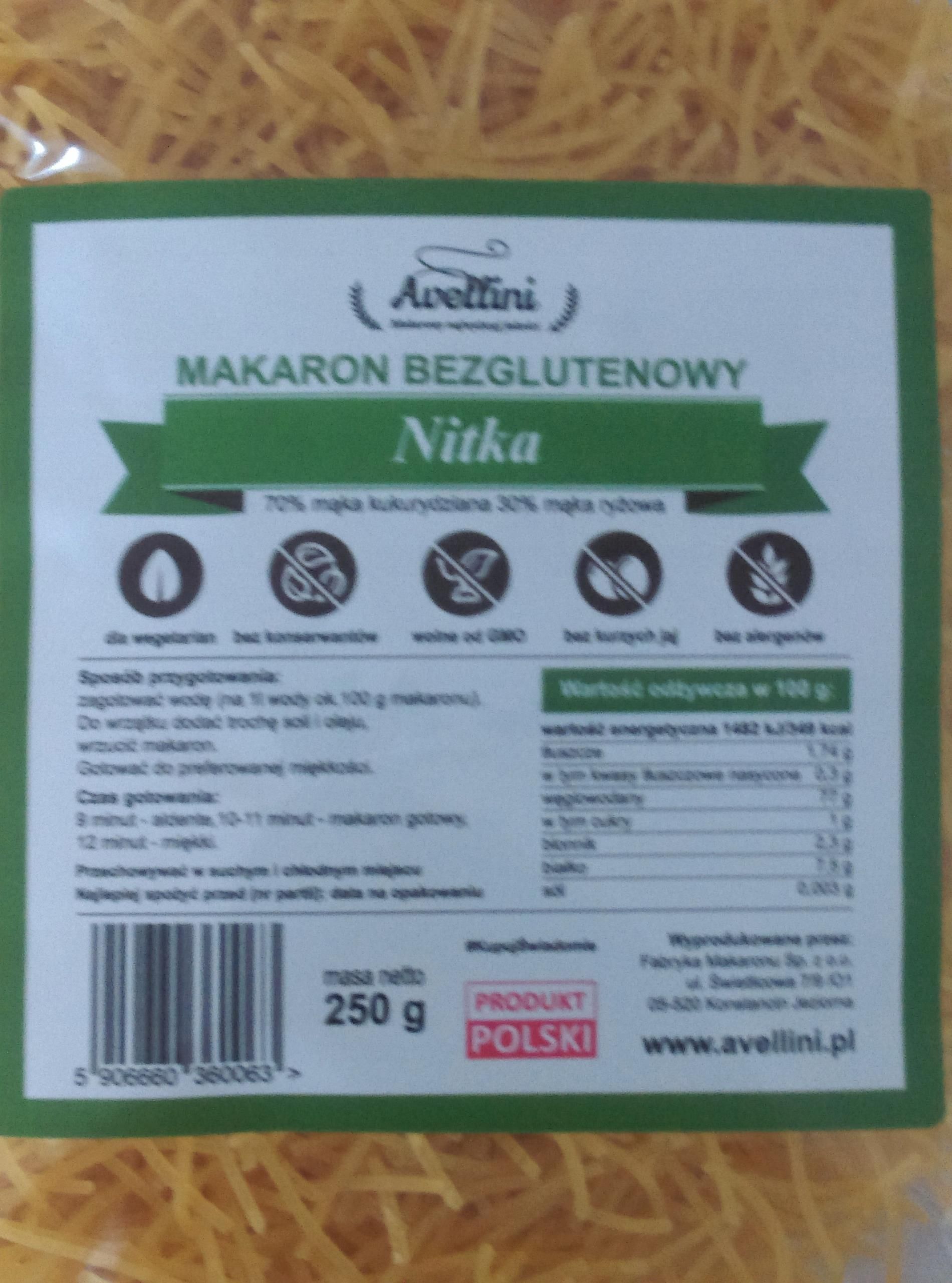 Makaron Nitki 250g Avellini Ryżowy Bez Glutenu Ceny i opinie Ceneo pl