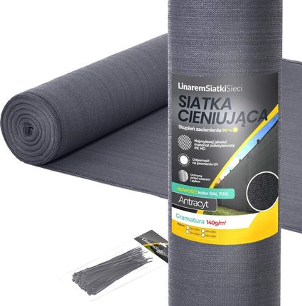 LINAREM SIATKISIECI SIATKA CIENIUJĄCA 1,5X25M MASKUJĄCA OGRODZENIE 90% Antracyt