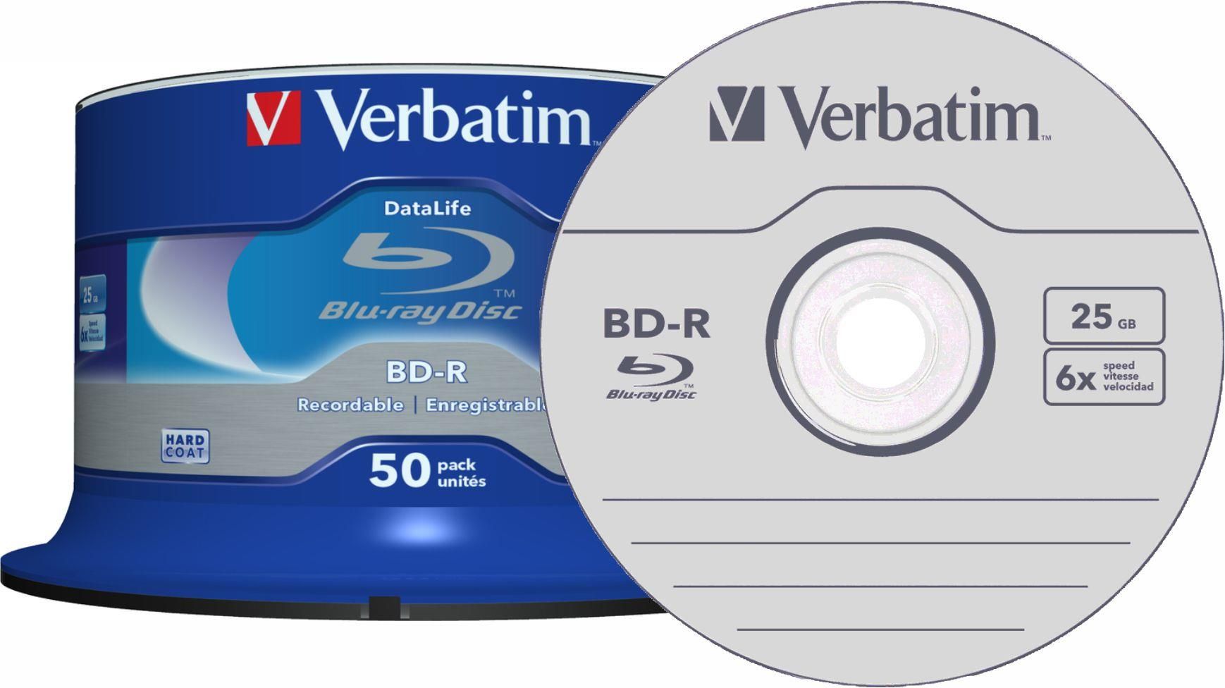 Nośnik danych Verbatim Bd r Blu ray 25GB DataLife 6x 100szt