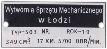 Części motocyklowe TABLICZKA ZNAMIONOWA SILNIKA S03 JUNAK M07 Opinie