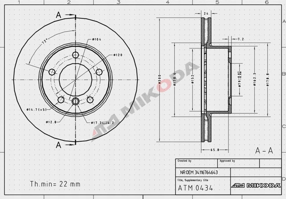 Tarcza hamulcowa Atm Mikoda Tarcza Gt Przód Bmw 3 E90 E91 E92 E93 300Mm