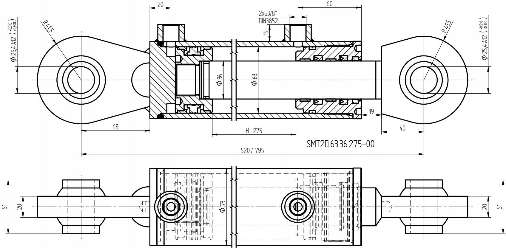 Sm G Siłownik Cylinder Hydrauliczny Tłok 63X36 Skok 275 Smt2D 63 36 275