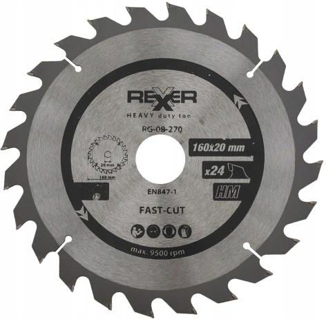 Tarcza tnąca Rexxer Piła Tarczowa Do Drewna 160X20Mm 24 Zęby Hm Rg08270