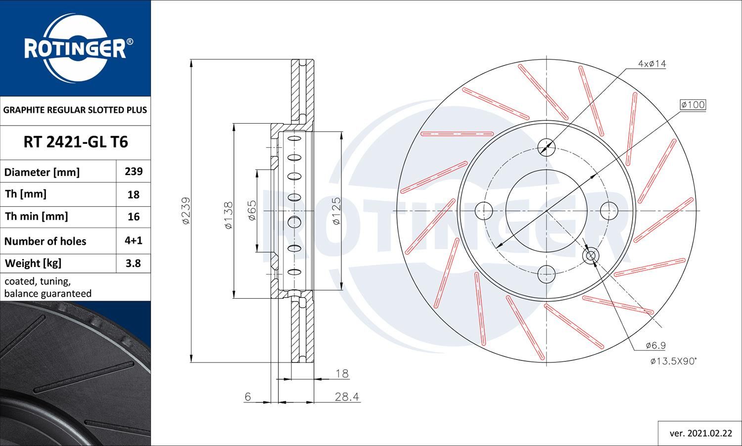 Tarcza hamulcowa Rotinger Tarcze Vw Lupo Polo 6N 239Mm 4Śruby Rt 2421