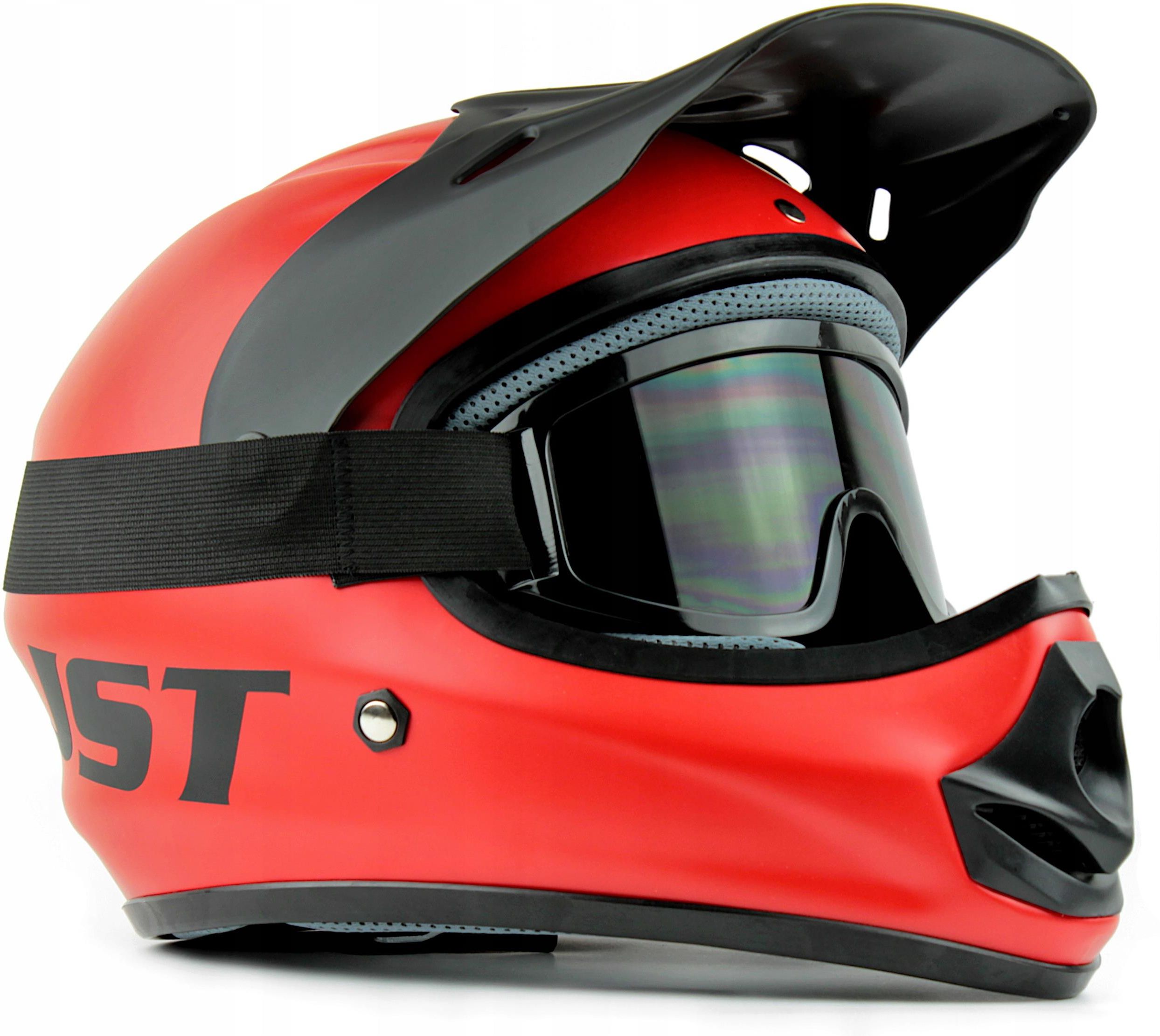 Kask motocyklowy Jst Dziecięcy Cross Enduro Czerwo Xs S Gogle