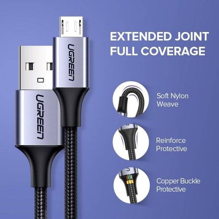 Kabel micro USB UGREEN QC 3.0 2.4A 1m (biały) (6957303861514) - zdjęcie 3