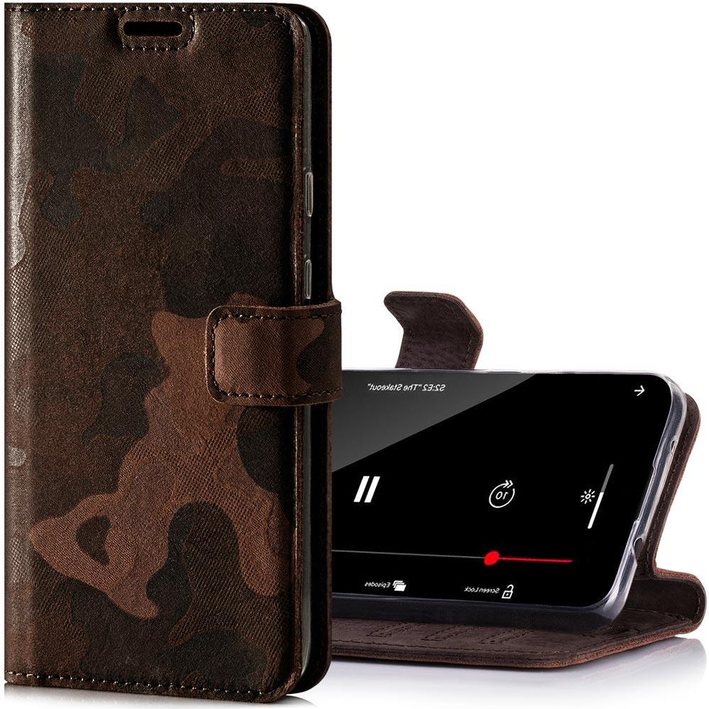 Etui na telefon Surazo ze skóry naturalnej Wallet case Moro Orzechowe