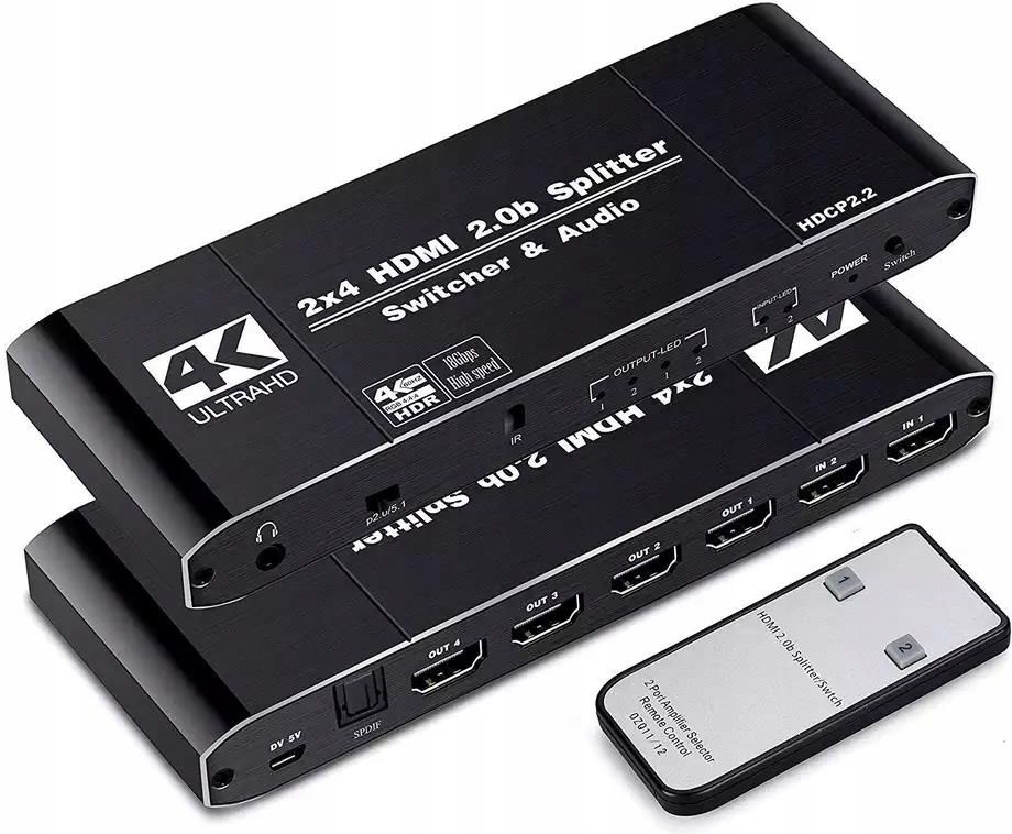 Splitter Video Pawonik SPLITTER HDMI 2 0 2x4 ROZDZIELACZ SWITCH HDCP 2