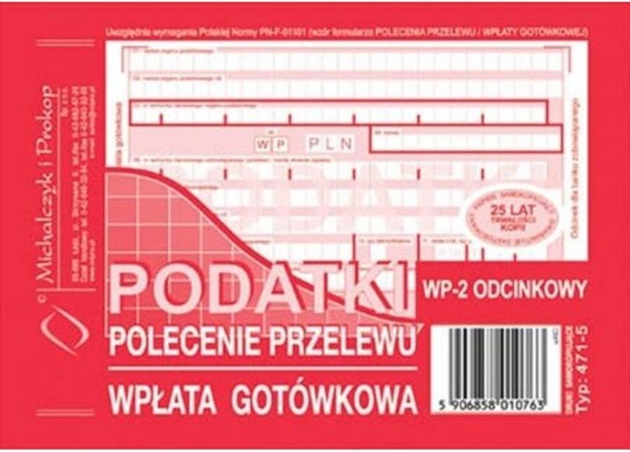 Michalczyk I Prokop Druk Podatki Polecenie Przelewu Wpłata Gotówkowa A6