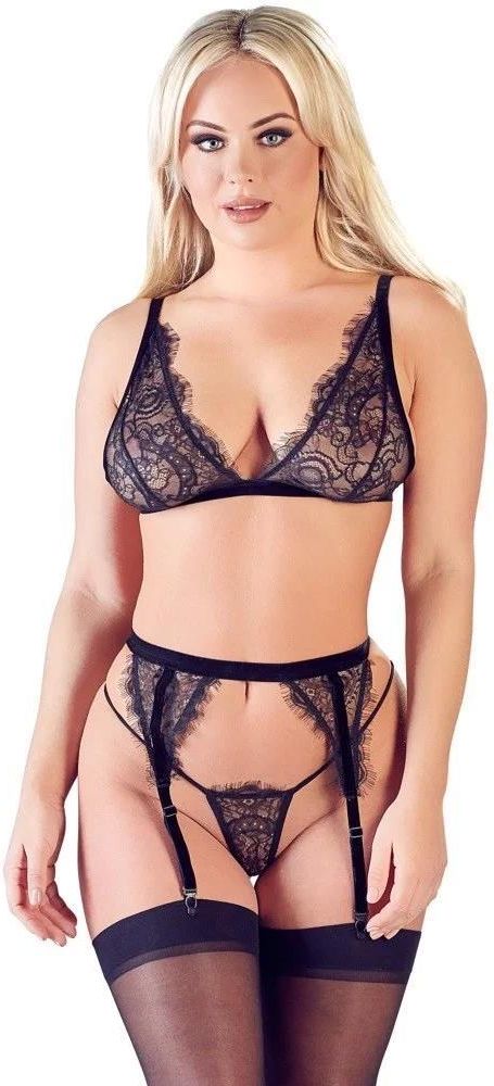 Cottelli Collection Lingerie Seksowny Komplet Bh Strapsset Czarny L