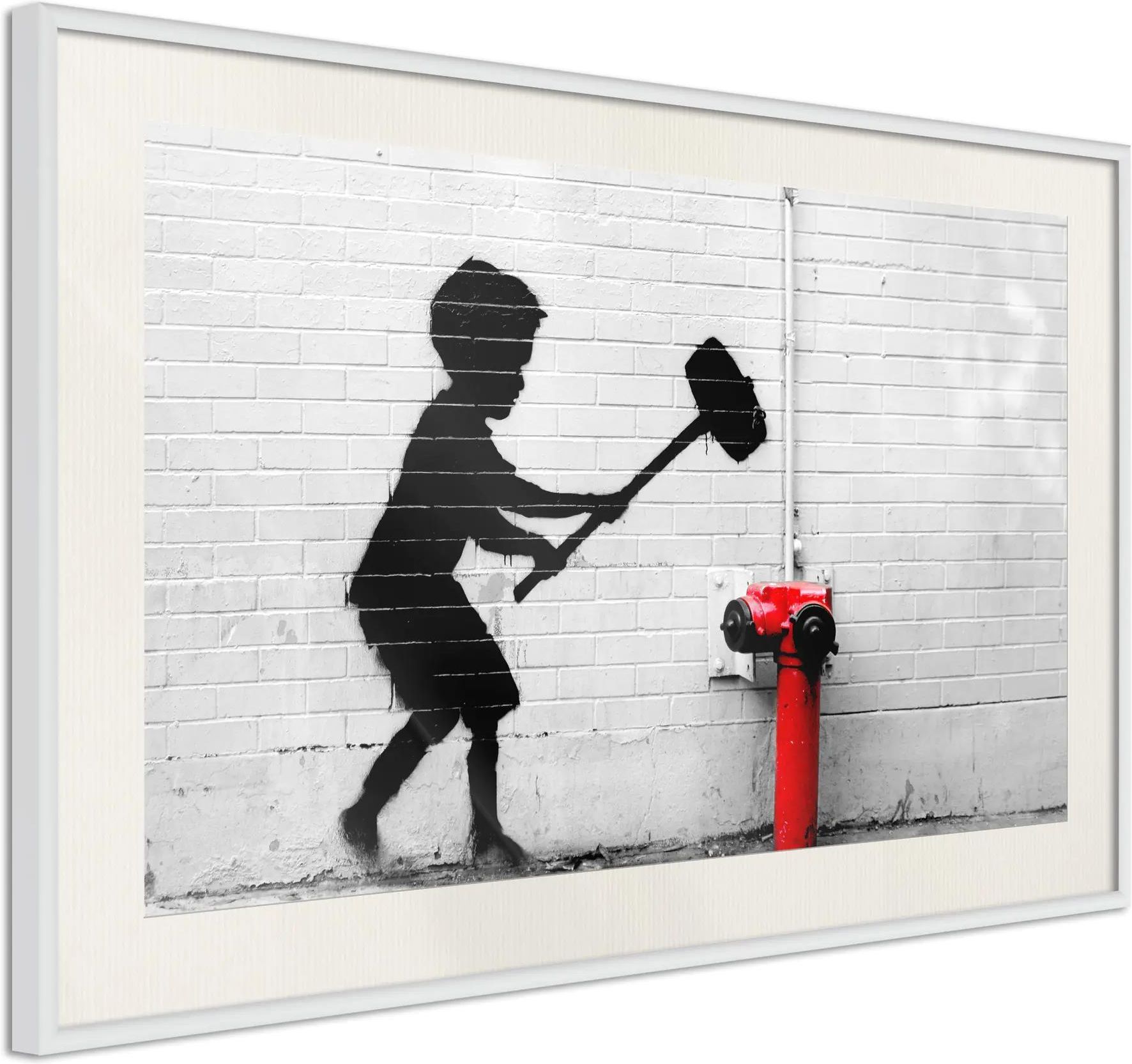 Plakat Banksy Hammer Boy 60x40 Rama biała z passe partout Opinie i