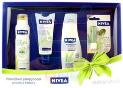 Zestaw dla kobiety Nivea zestaw Pure & Natural Dezodorant + Krem do Rąk + Balsam do Ciała + Pomadka - zdjęcie 1
