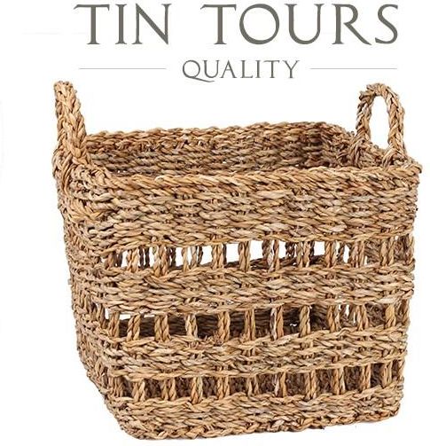 Tin Tours Kosz Z Trawy Morskiej Kwadratowy Ażurowy Uchwytami 34X34X26