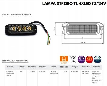 KAMAR LAMPA OSTRZEGAWCZA STROBO LAWETA 4XLED L1892 L1892 - zdjęcie 5