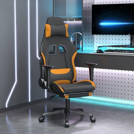 vidaXL Obrotowy fotel z podnóżkiem, czarno-ciemnożółty (345505) - zdjęcie 2