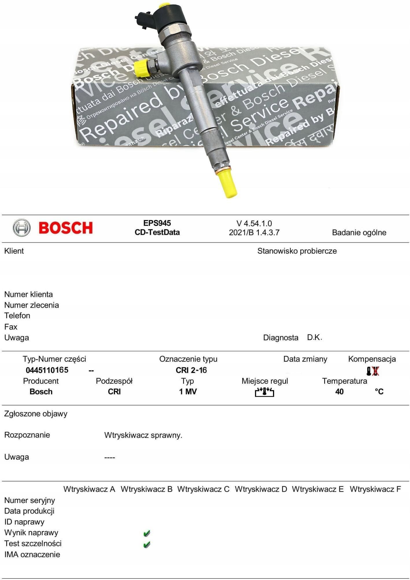 BOSCH WTRYSKIWACZ 0445110165 1 9 CDTI OPEL SAAB 0445110165 Opinie I