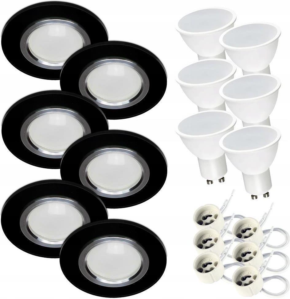 Kwazar Luminaire 6 x Oprawa Szklana Okrągła Czarna led GU10 7W 100378