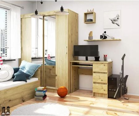 Pojemne Biurko Dąb Artisan 90 Cm 3 Szuflady - zdjęcie 3