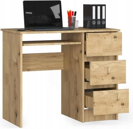 Pojemne Biurko Dąb Artisan 90 Cm 3 Szuflady - zdjęcie 4