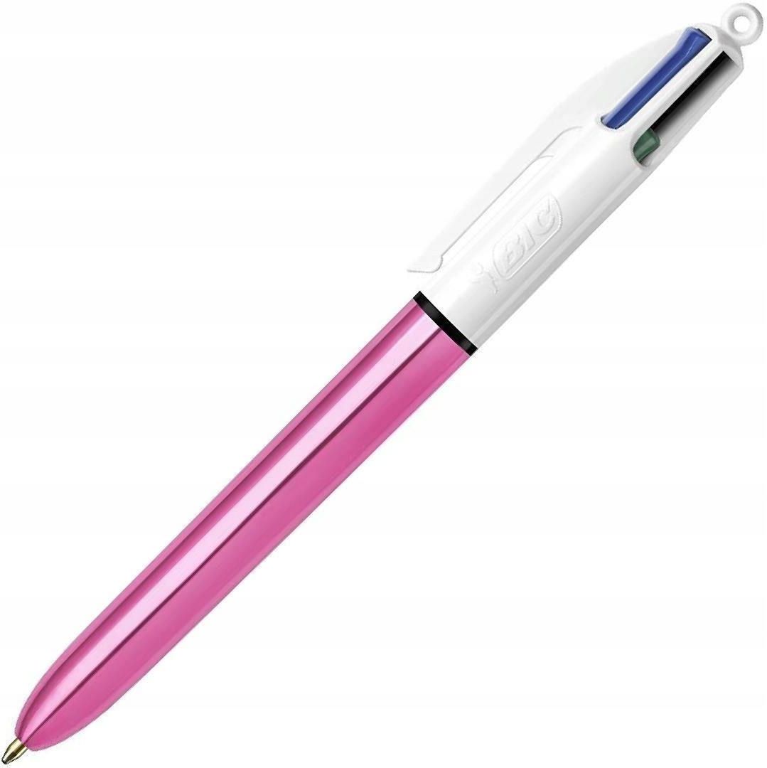 Zdjęcie Bic 951352 4 Kolory Shine Długopis Pudełko Z 12 Sztukami Metaliczno Różowy Korpus Kolorami Atramentu (Niebieski Czarny Czerwony Zielony) - Narol
