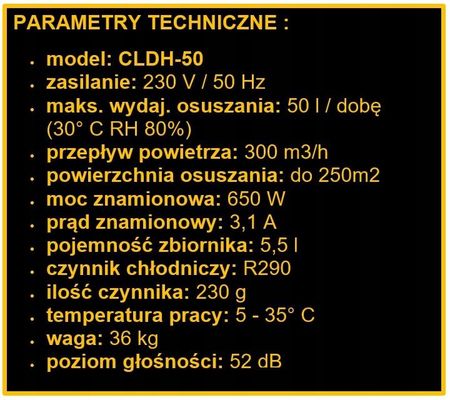 Tech-Prim Przemysłowy Osuszacz Powietrza 50L /24H Nowy CLDH50 - zdjęcie 3