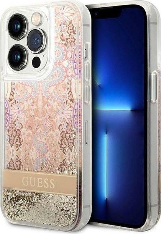 Guess Etui Guess Paisley Liquid Glitter Hardcase Do Iphone 14 Pro Złote