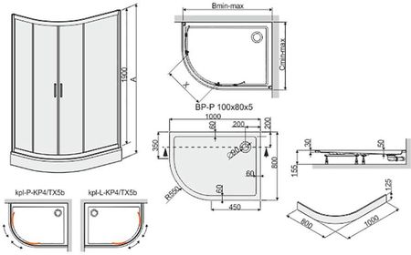 Sanplast Tx 80X100cm Prawa Z Brodzikiem Glass Protect Srebrny Błyszczący/Szkło Przezroczyste 602-271-0300-3 - zdjęcie 2
