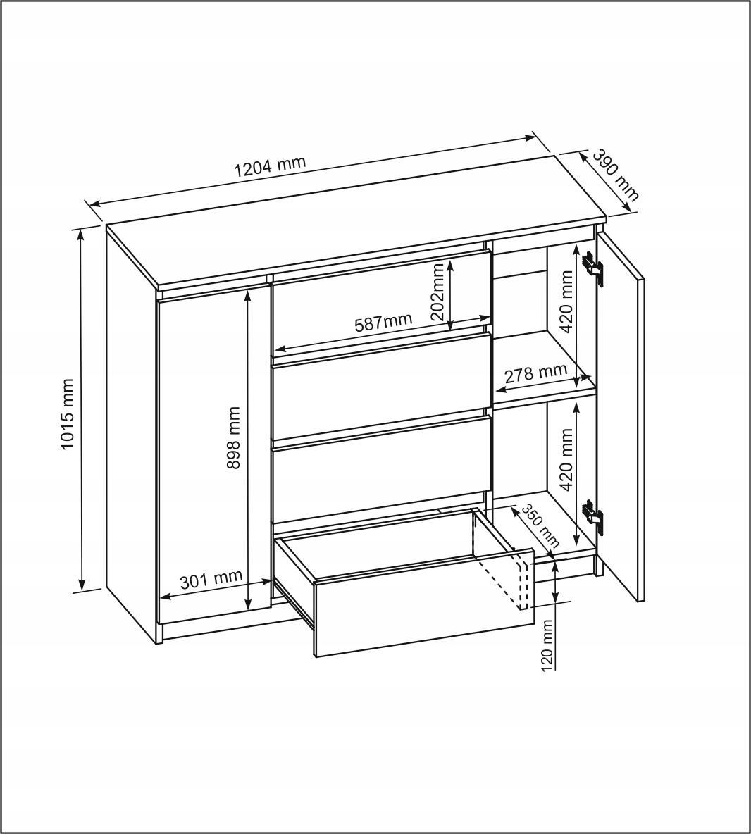 Meble Masztalerz Szafka Komoda 2D4S 120Cm Biel Drzwi Szuflady Salon