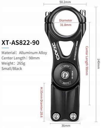 Cxwxc Mostek Wspornik Kierownicy Regulowany 31,8 90Mm XTAS822 - zdjęcie 2