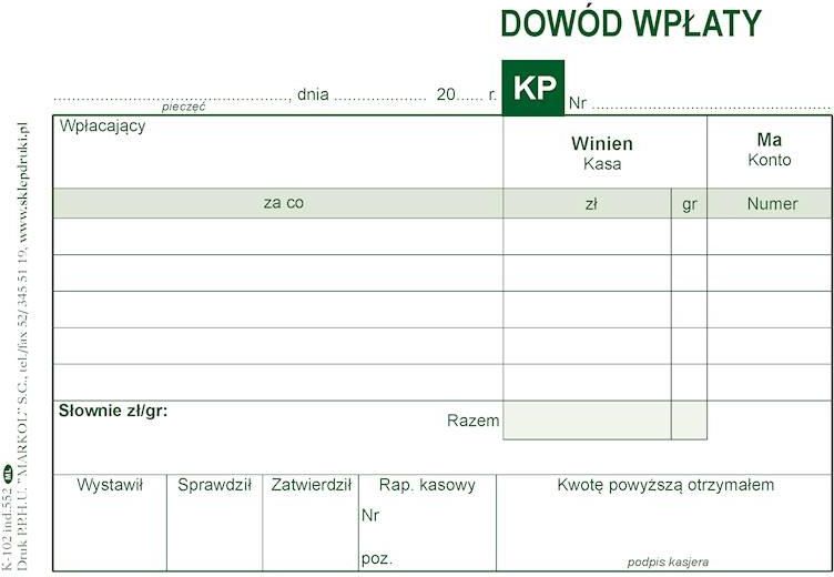 K 102 Dowód Wpłaty Kp Kasa Przyjmie A6 Wielokopia Ceny i opinie