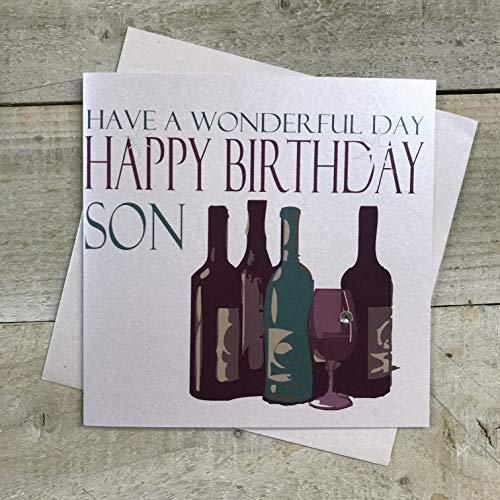 White Cotton Cards Vintage Wine Have A Wonderful Day Happy Son Ręcznie